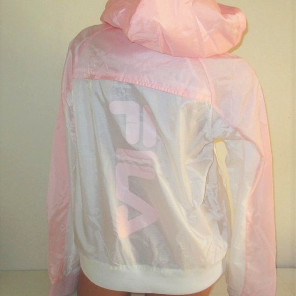 FILA USA Breeze Wind Jacket Hooded Windbreaker Pink White Size L Lightweight - Picture 7 of 10